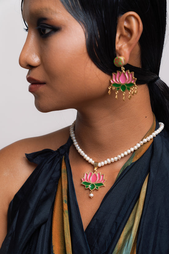Lotus Pearl Pendant + Earrings