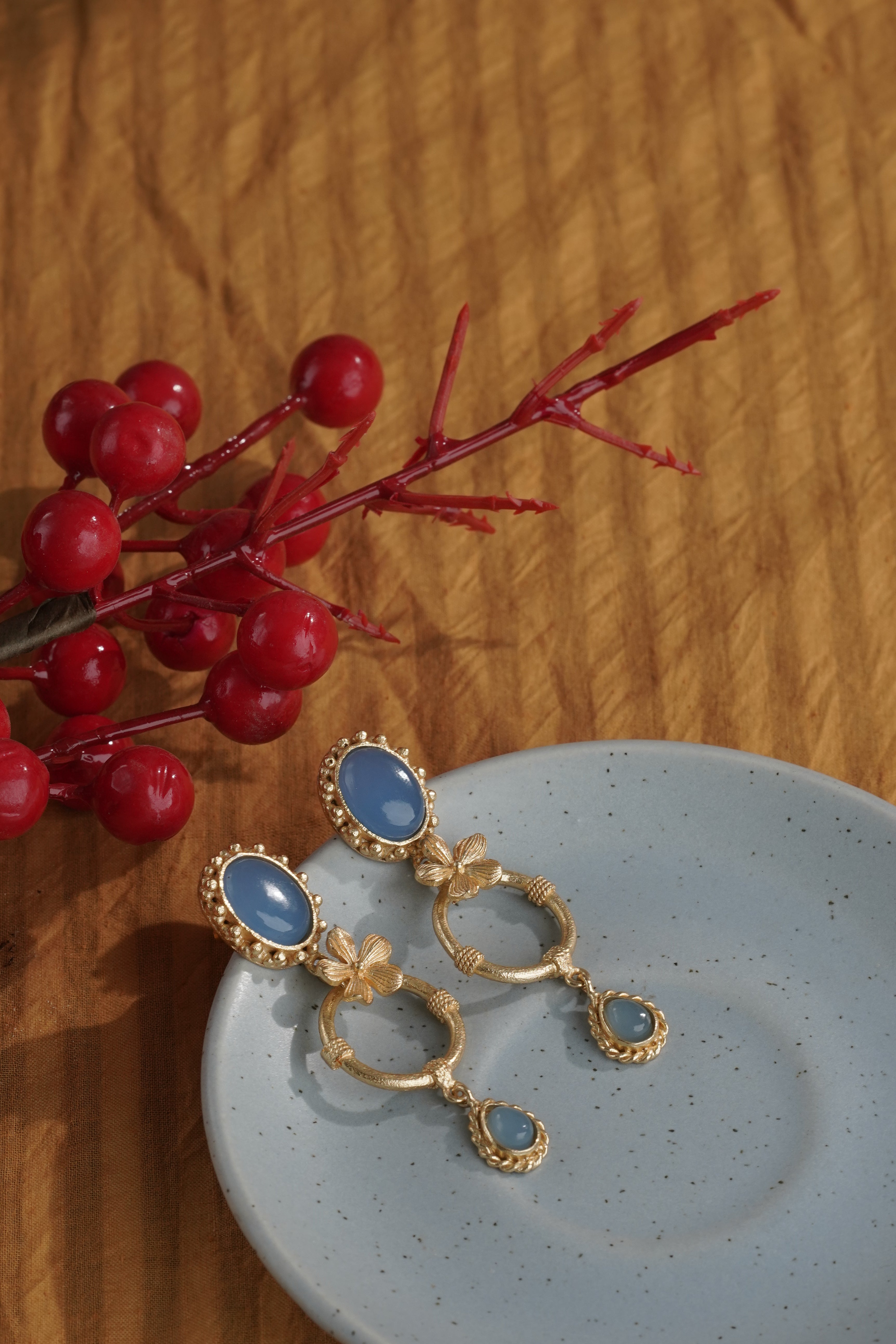 Natrual Light Blue Stone Flower Earring