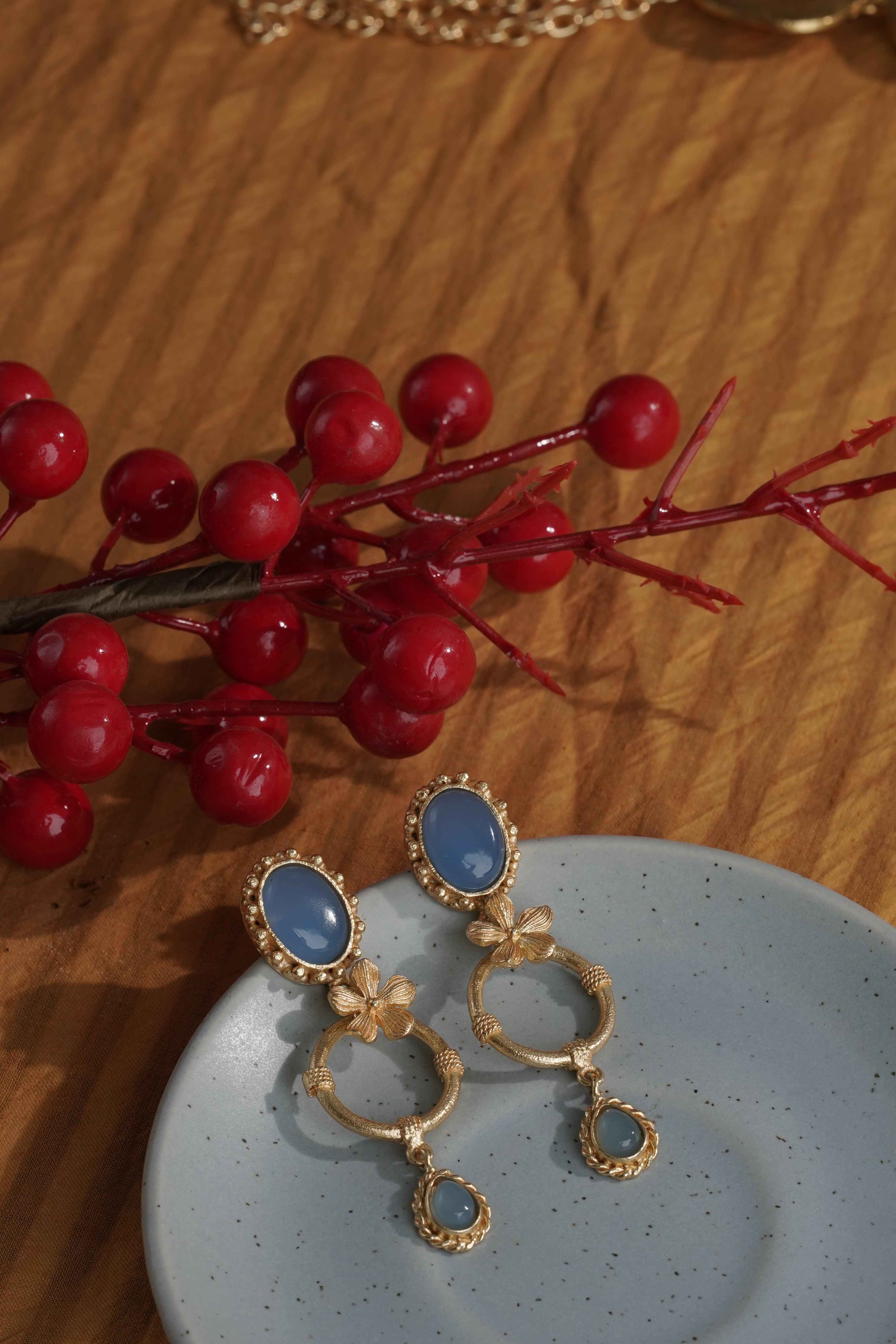 Natrual Light Blue Stone Flower Earring