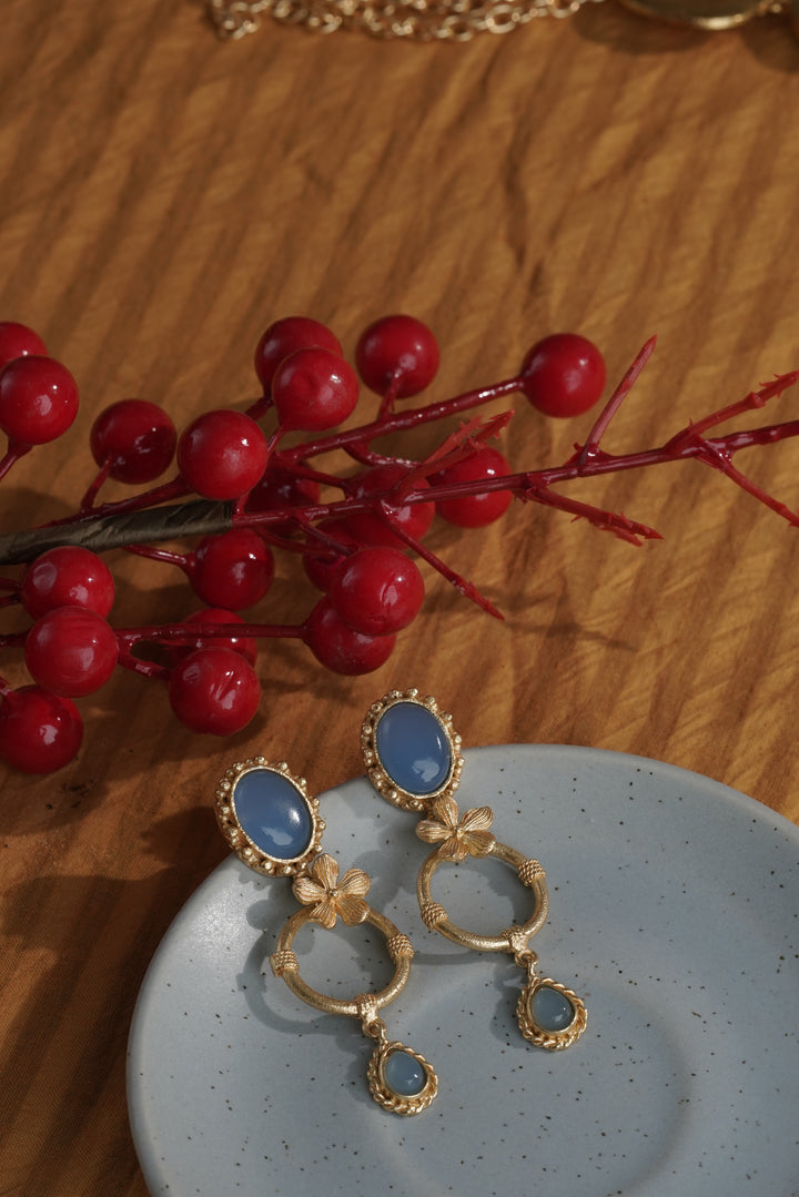 Natrual Light Blue Stone Flower Earring