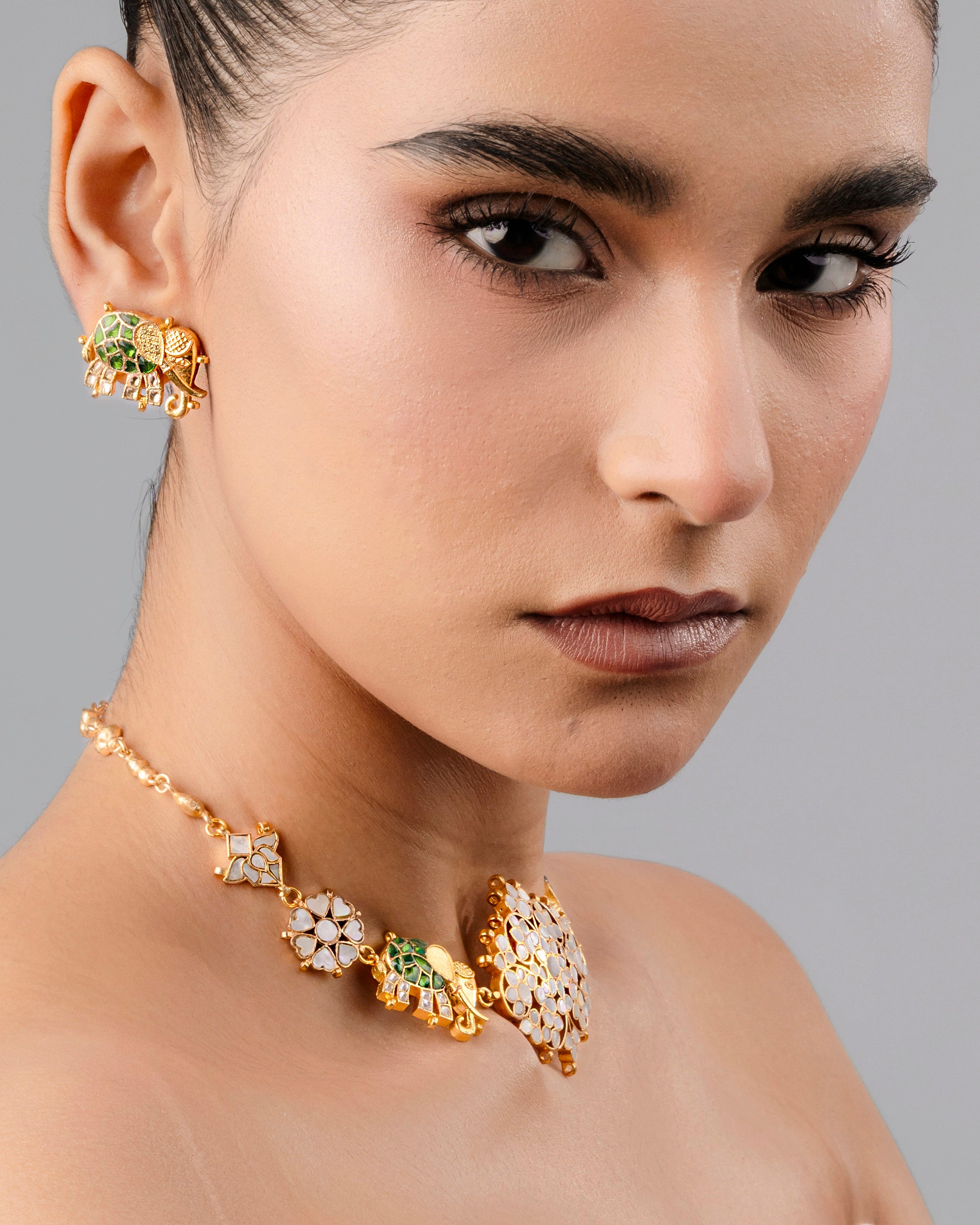 Best Green-white kundan gaj stud in Ahmedabad