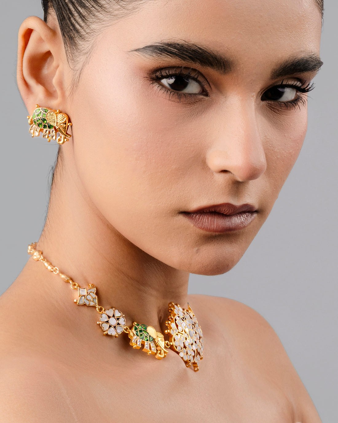 Best Green-white kundan gaj stud in Ahmedabad