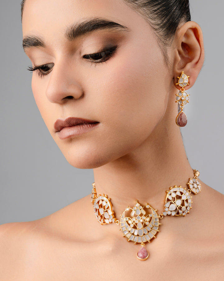 Chand mother-of-pearl choker with dangles. perfect match for any occasion