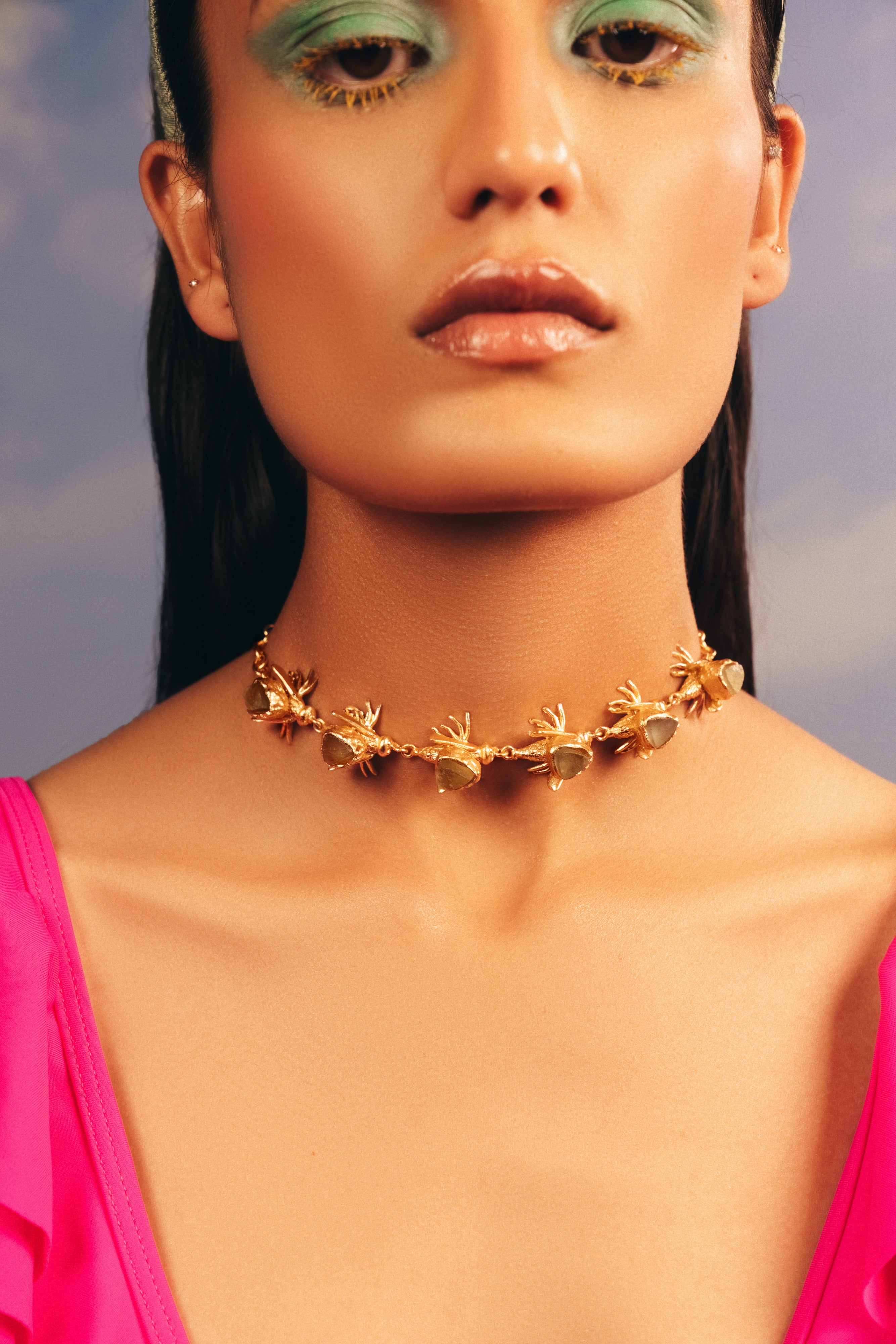 Gold Plated  Green Quartz Stone Choker for women - beach wear