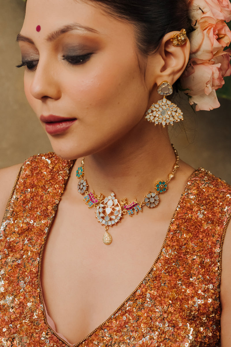 Gold Plated Deer MOP Choker Necklace