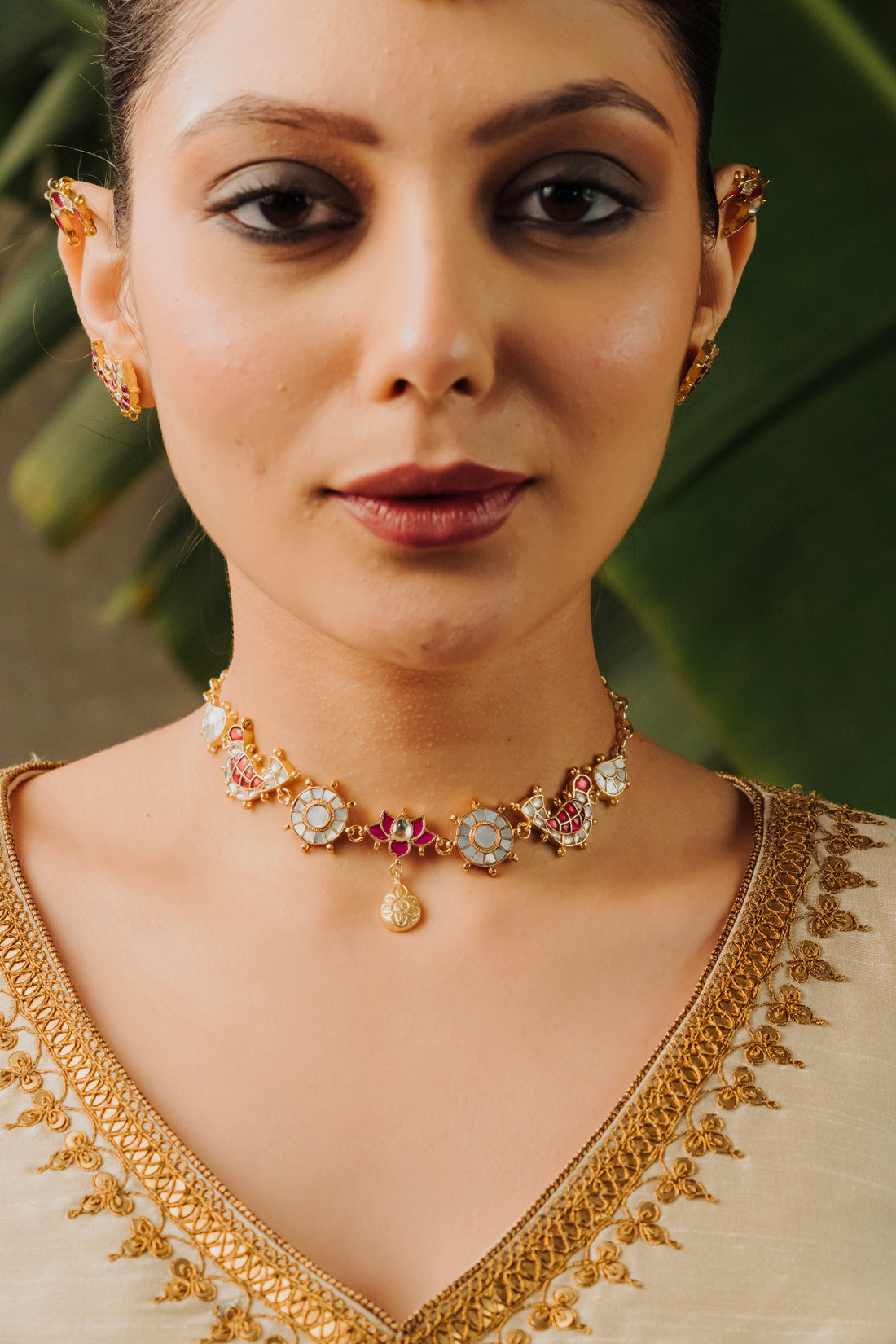 Traditional MOP Kundan choker set for women