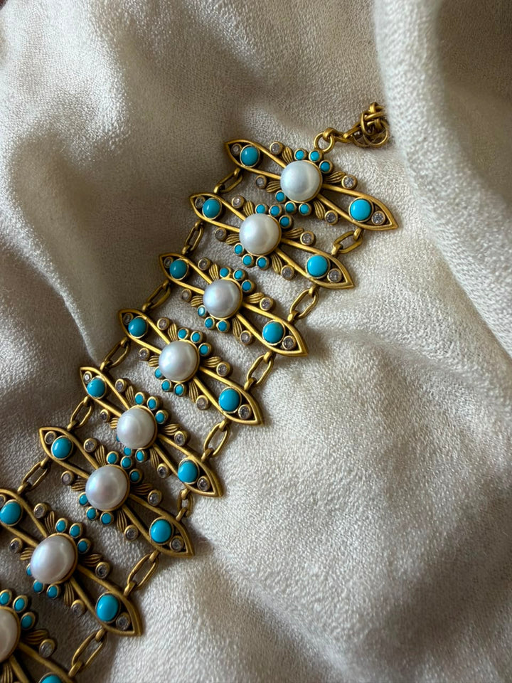 traditional handcrafted Meenakari and Pearl Statement Bracelet for women
