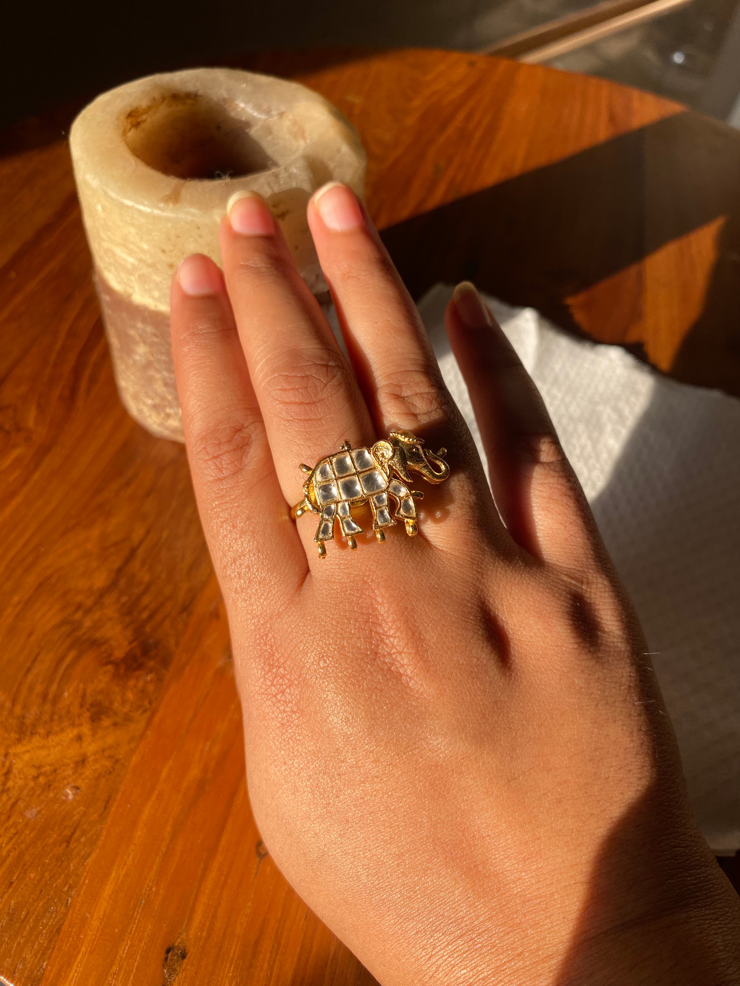 Buy White Kundan Gaj Ring for wedding season 