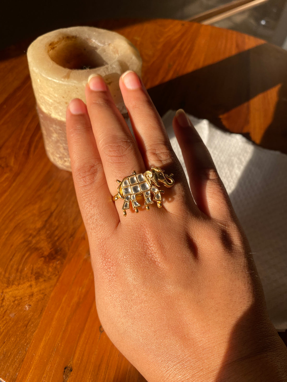 Buy White Kundan Gaj Ring for wedding season 