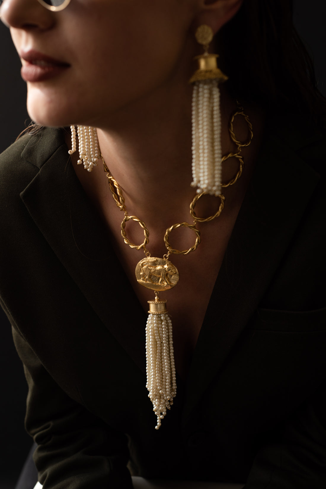 Handmade Fall Pearl Necklace by Baalajewels featuring dynamic pearls on an 18k gold-plated brass chain