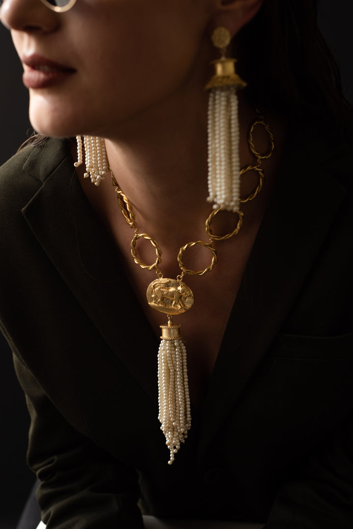 Handmade Fall Pearl Necklace by Baalajewels featuring dynamic pearls on an 18k gold-plated brass chain