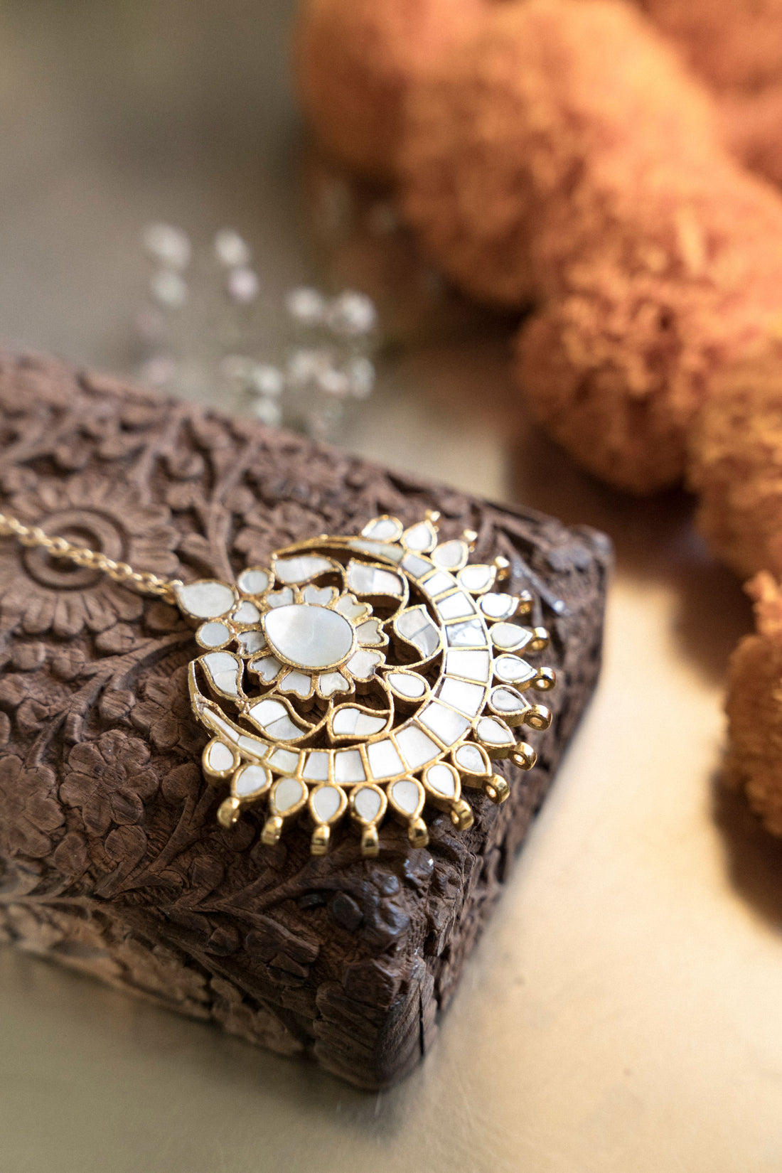 Gold and Mother of Pearl Chandni Mangtika headpiece for women