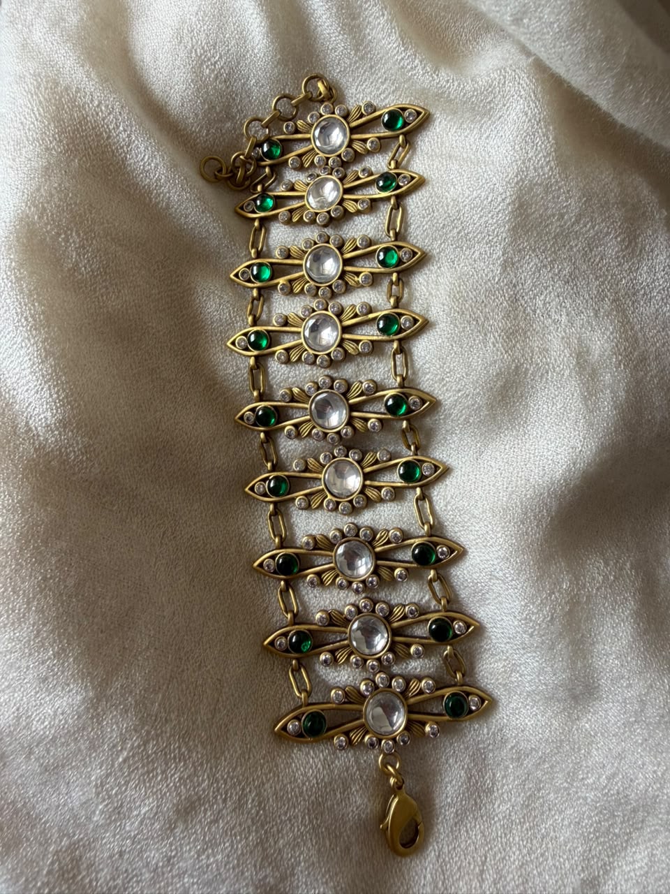 Green Kundan Meenakari Pearl Bracelet—Wedding Jewelry