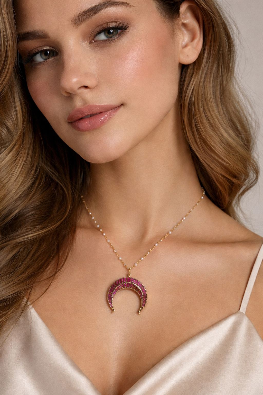 Buy a pink Kundan pendant necklace with pearl beads online