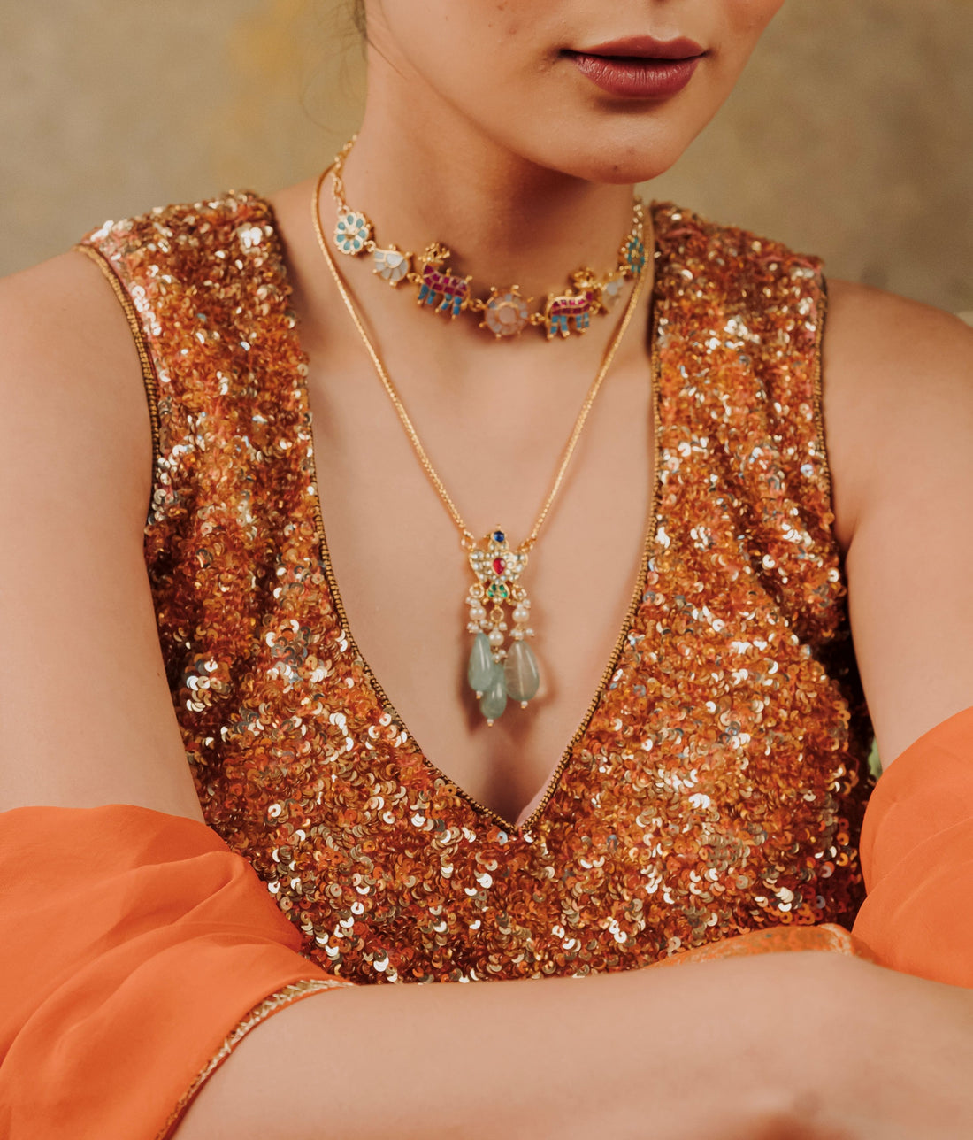 Traditional sky-colored stone kundan necklace for women
