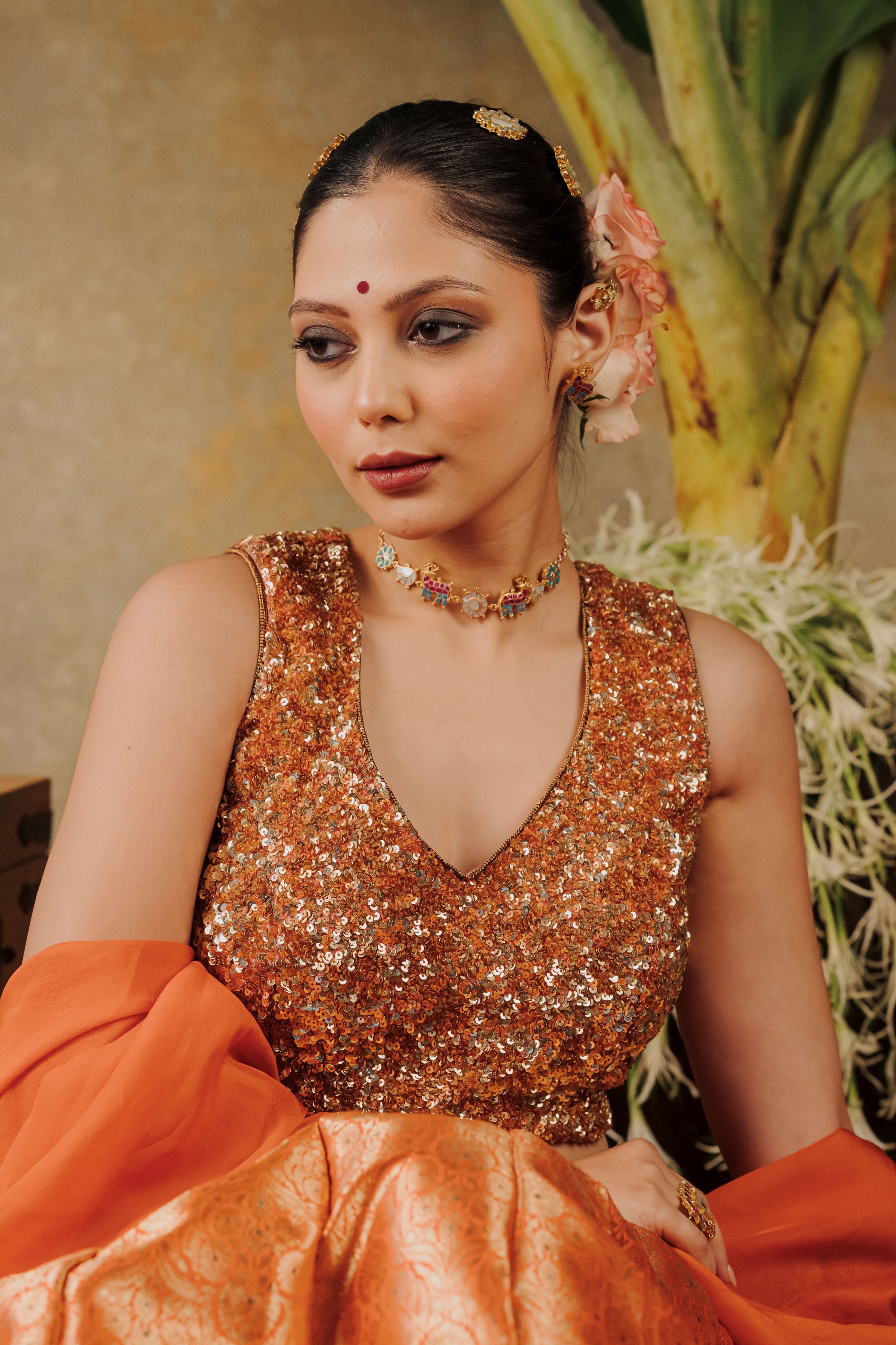 Phoolon ki Chandani traditional gold-plated jadau choker necklace and matching earrings set by Baalajewels