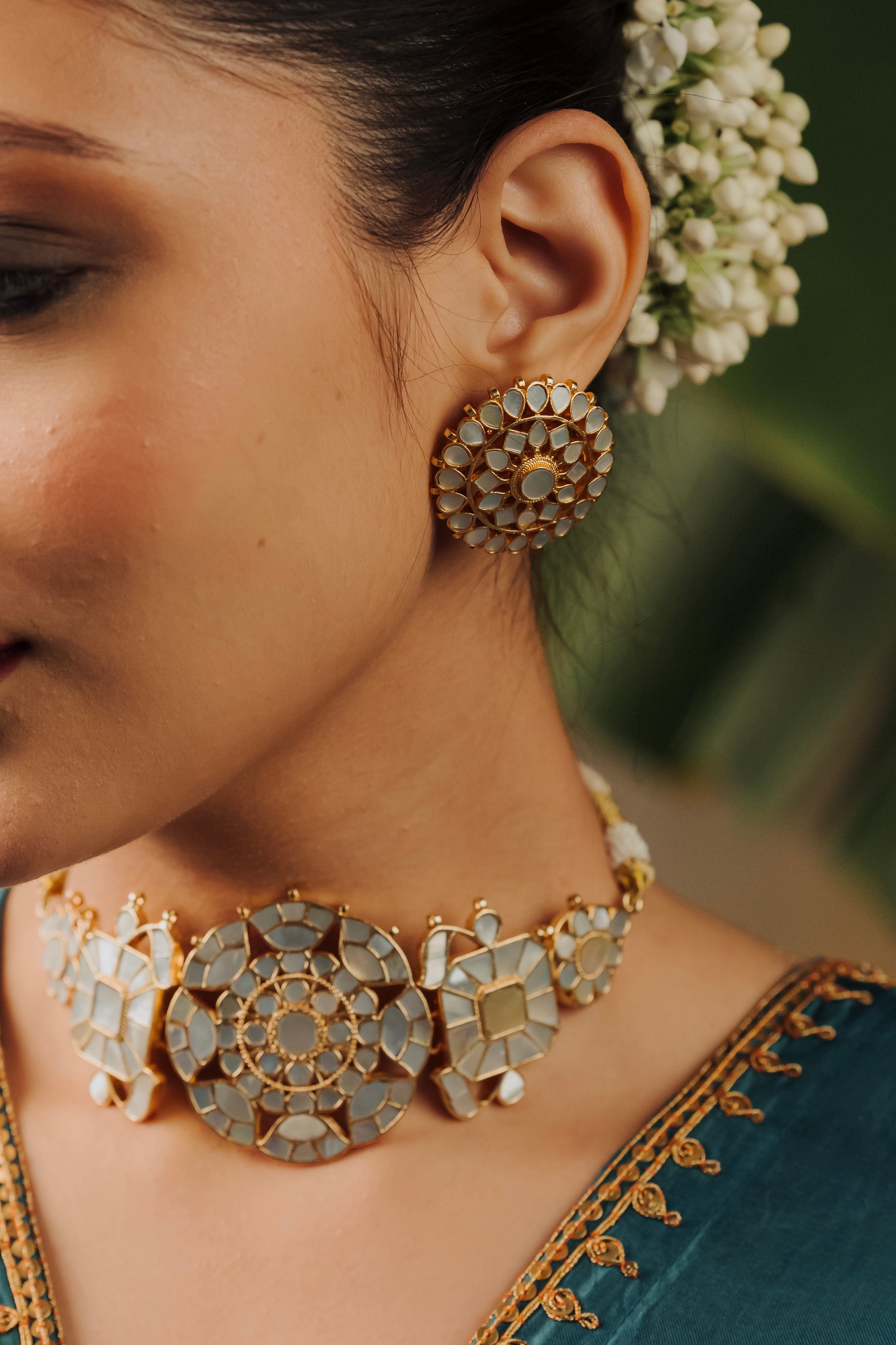 Genda Phool gold-plated traditional bridal jewelry set with matching studs