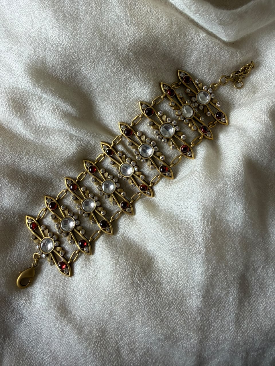 buy Ruby red kundan beaded chain bracelet in india 