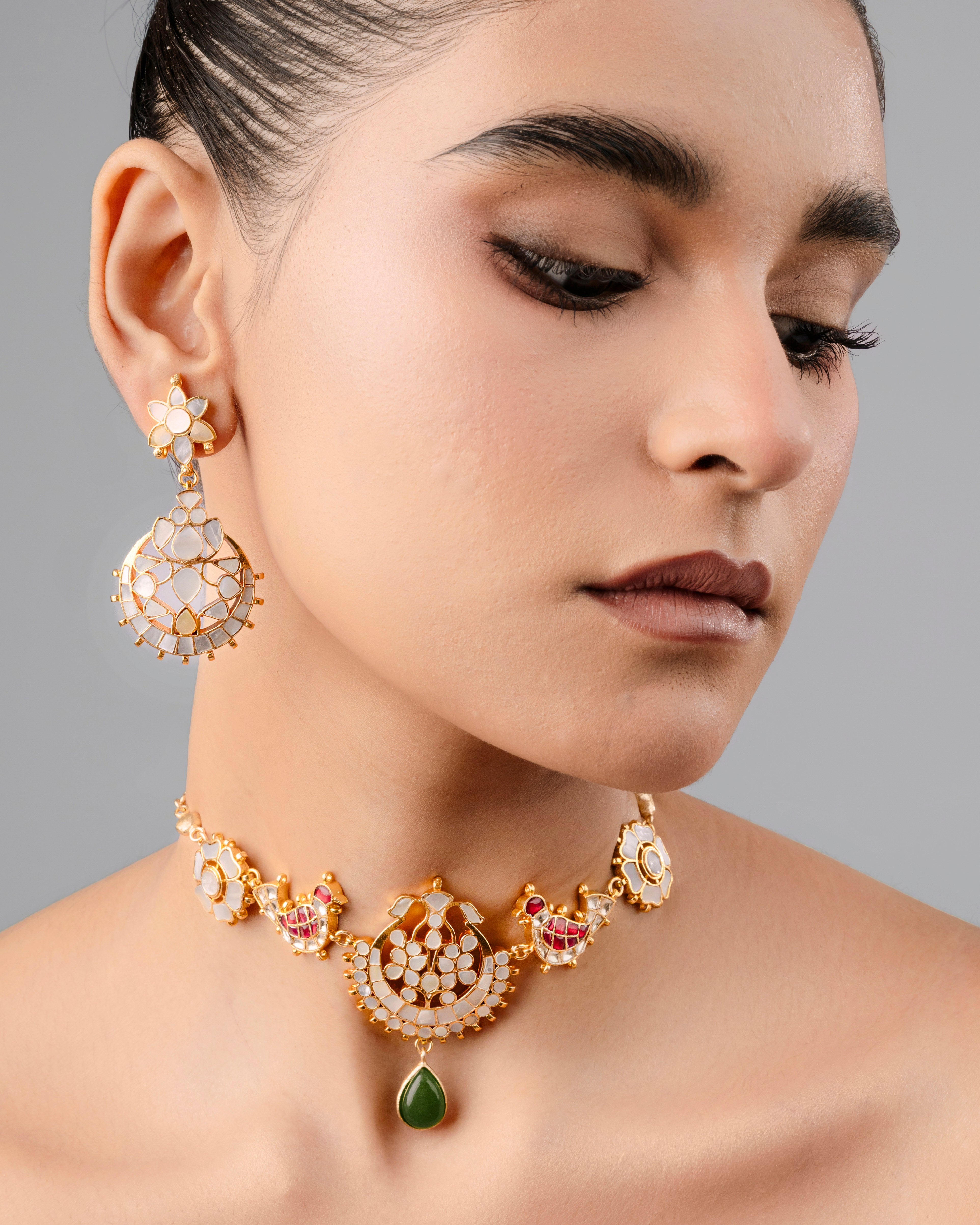 white mother of pearl flower dangle earrings for women in ahmedabad
